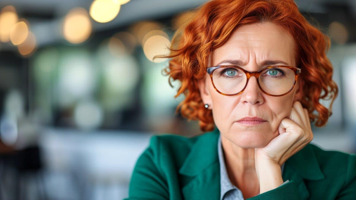 Concerned businesswoman stares; emphasizes the need for an effective Incident Response Plan.