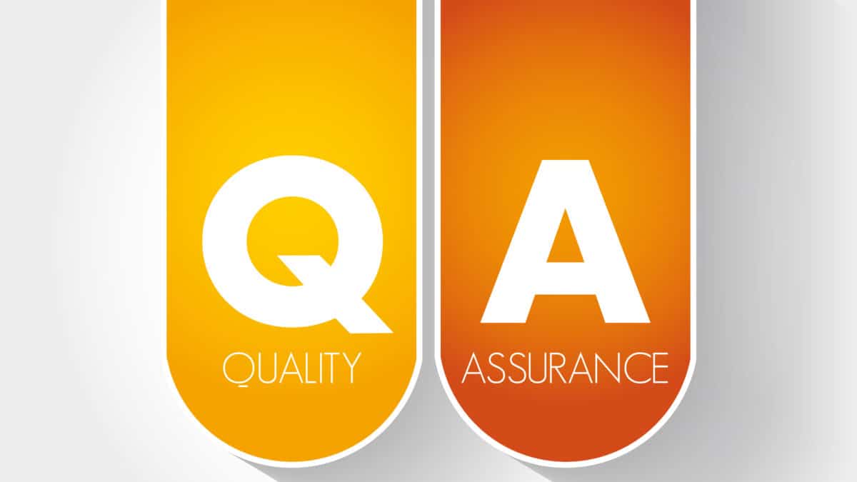 Quality Assurance graphic with large letters 'Q' and 'A' in bold, represent QA transcription process