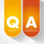 Quality Assurance graphic with large letters 'Q' and 'A' in bold, represent QA transcription process